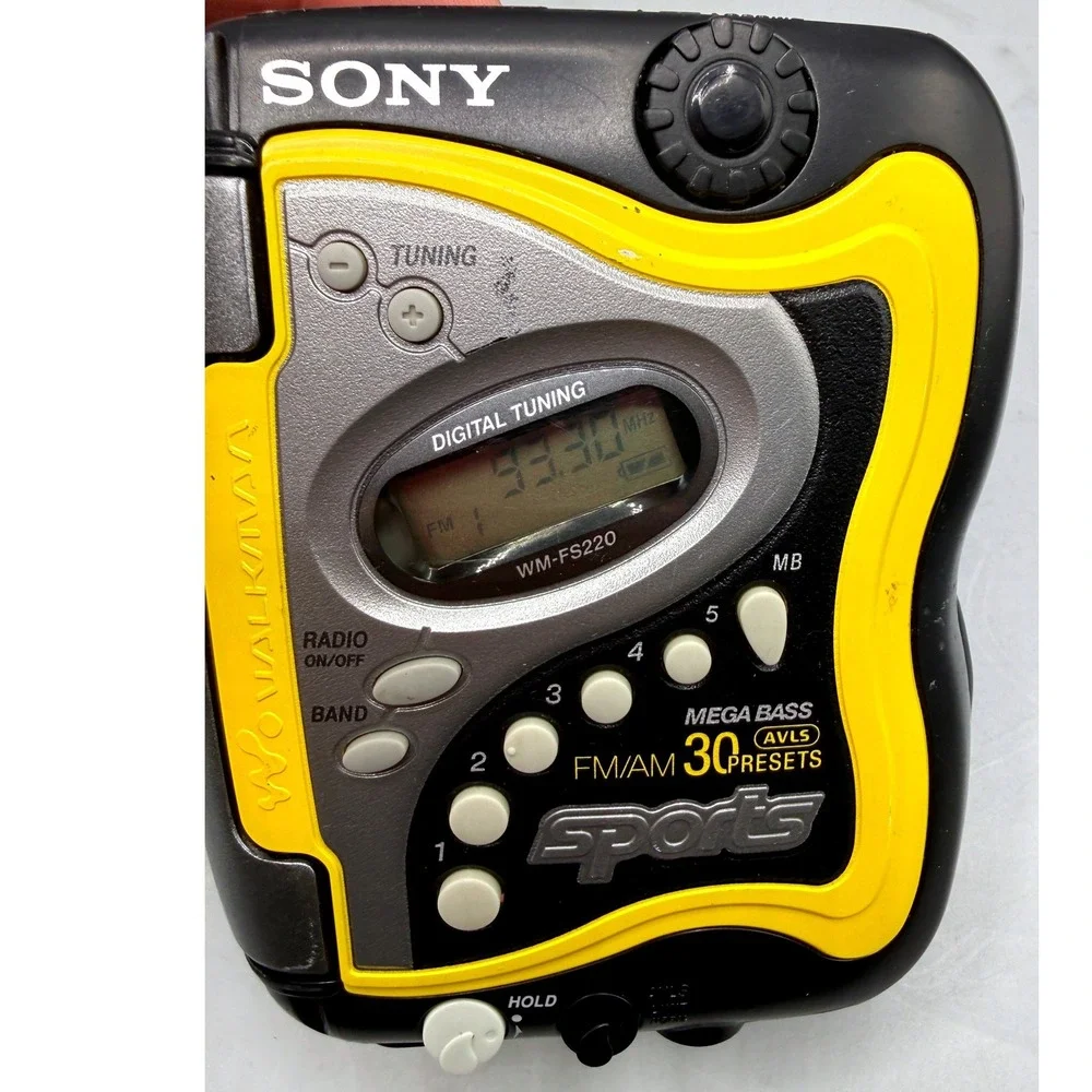 Sony Sports Walkman WM-FS220 Yellow Black Digital Tuner Cassette Player, Works!